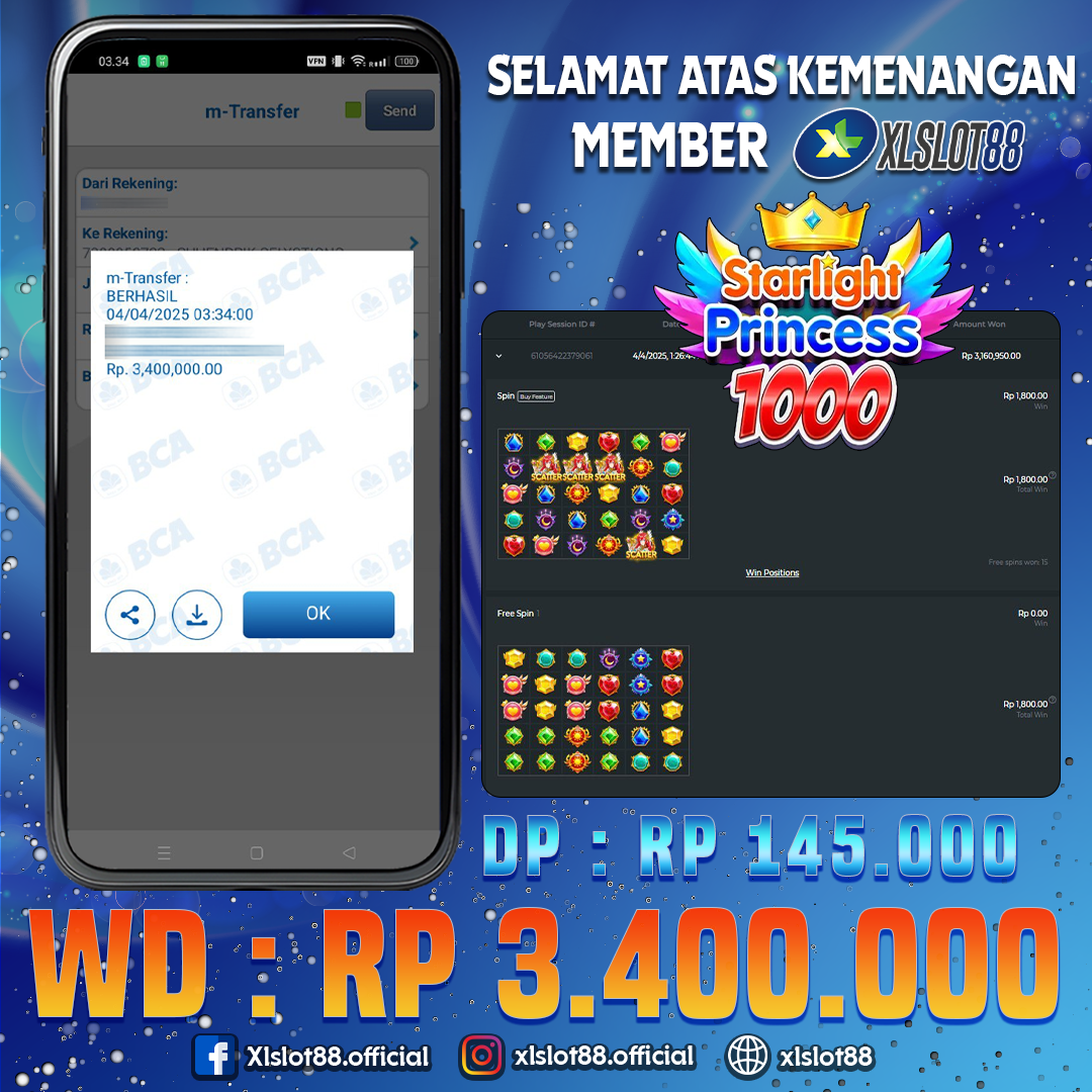 SELAMAT ATAS KEMENANGAN MEMBER XLSLOT88