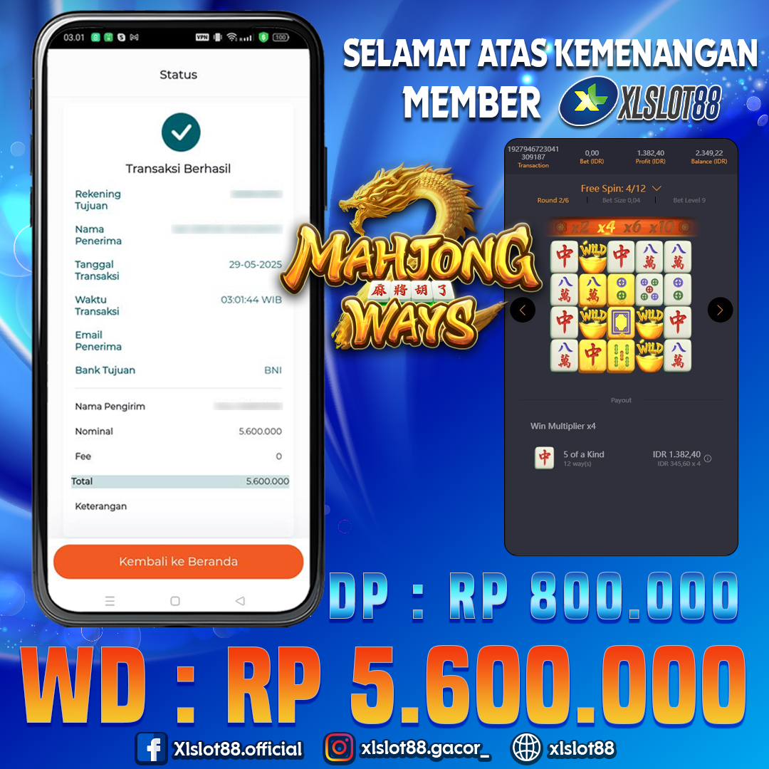 SELAMAT ATAS KEMENANGAN MEMBER XLSLOT88